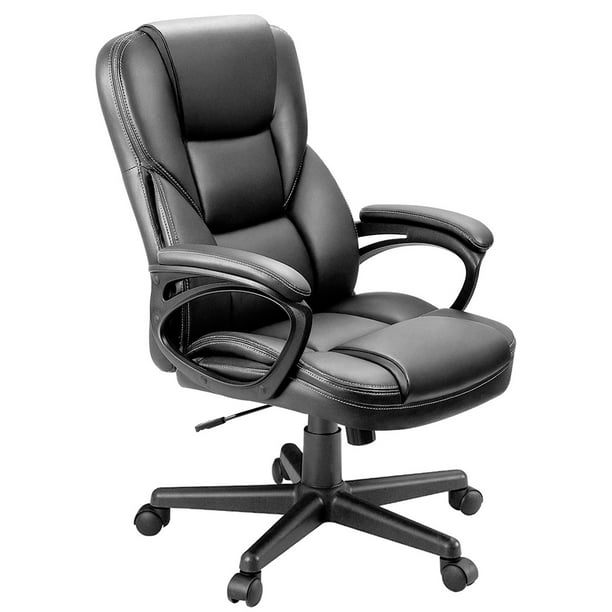 Computer Office Chair Cushioned Home Swivel Leather Small Adjustable Desk Black 